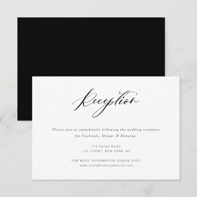carte de réception de mariage chic noir et blanc (Devant / Derrière)