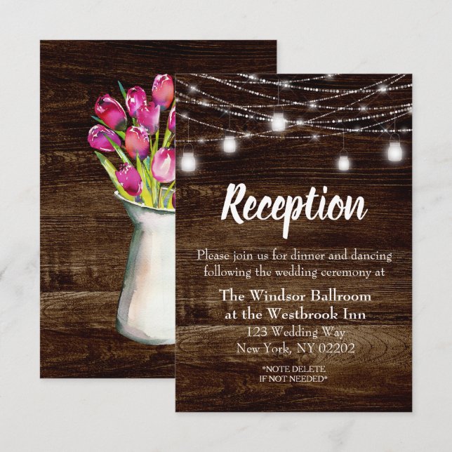 Carte de réception de mariage Country Spring Tulip (Devant / Derrière)