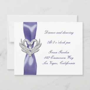 Carte de réception de mariage Cygnes Argent Bleu V