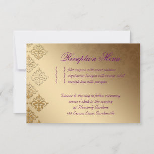 Carte de réception de mariage Damask indien violet