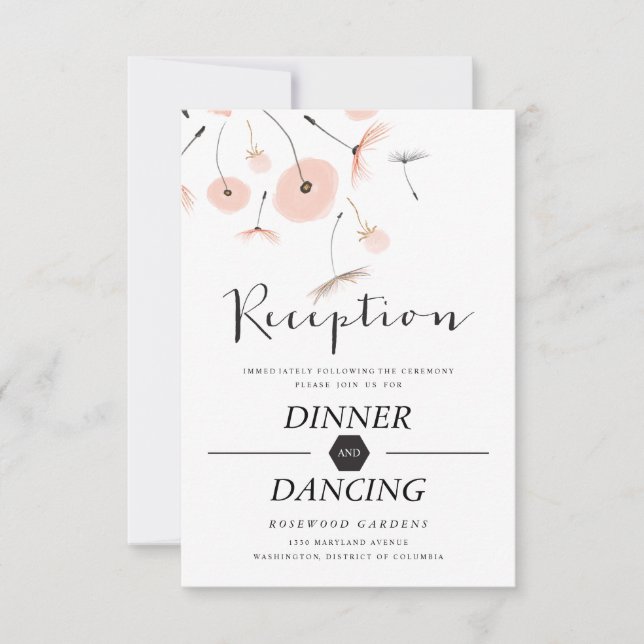 Carte de réception de mariage Dandelion Typographi (Devant)