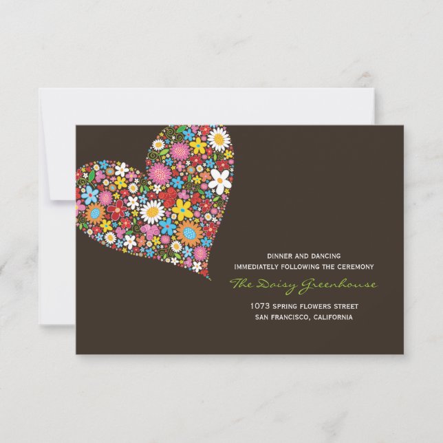 Carte de réception de mariage de coeur Fleurs de p (Devant)