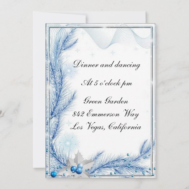 Carte de réception de mariage d'hiver en pin bleu  (Devant)