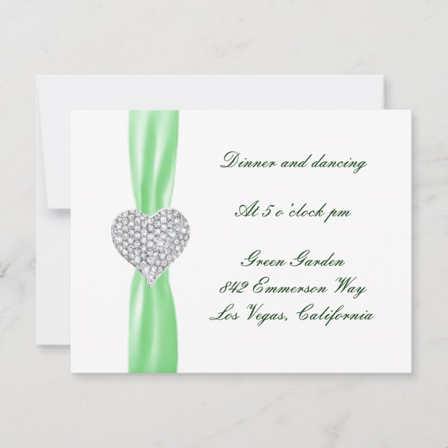 Carte de réception de mariage Diamond Heart Green (Devant)