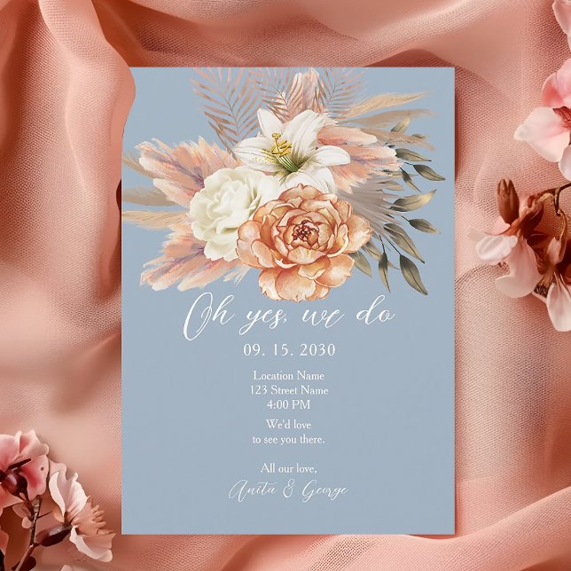 Carte de réception de mariage Dusty Blue Peach (Créateur téléchargé)