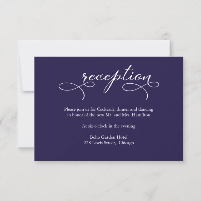 Carte de réception de mariage élégante bleu marine (Devant)