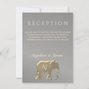 Carte de réception de mariage éléphant argent et o