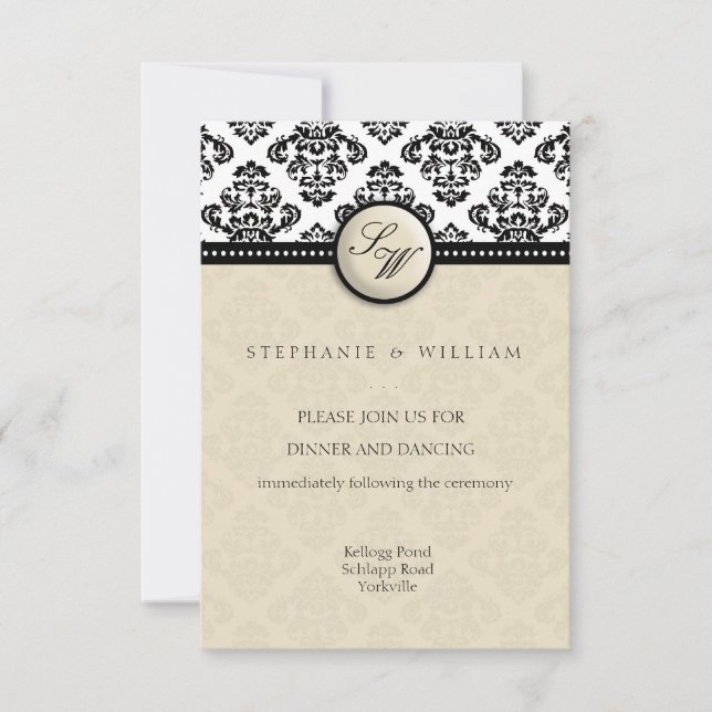 Carte de réception de mariage en damas d'ivoire (Devant)