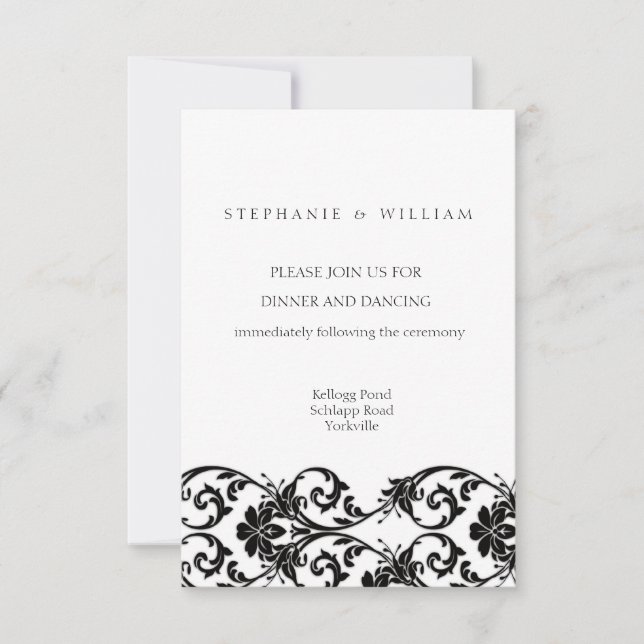 Carte de réception de mariage en dentelle noir et  (Devant)