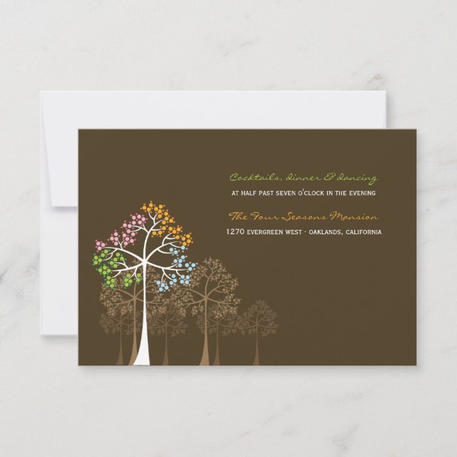 Carte de réception de mariage en forêt aux quatre  (Devant)