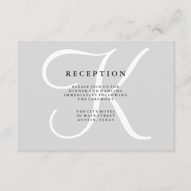 Carte de réception de mariage en monogramme gris c (Devant)