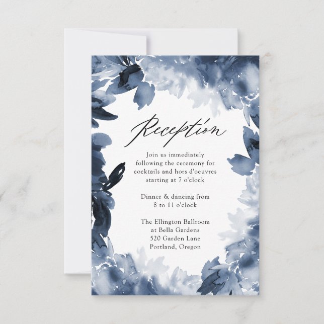 Carte de Réception de Mariage Fleurie Indigo Abstr (Devant)