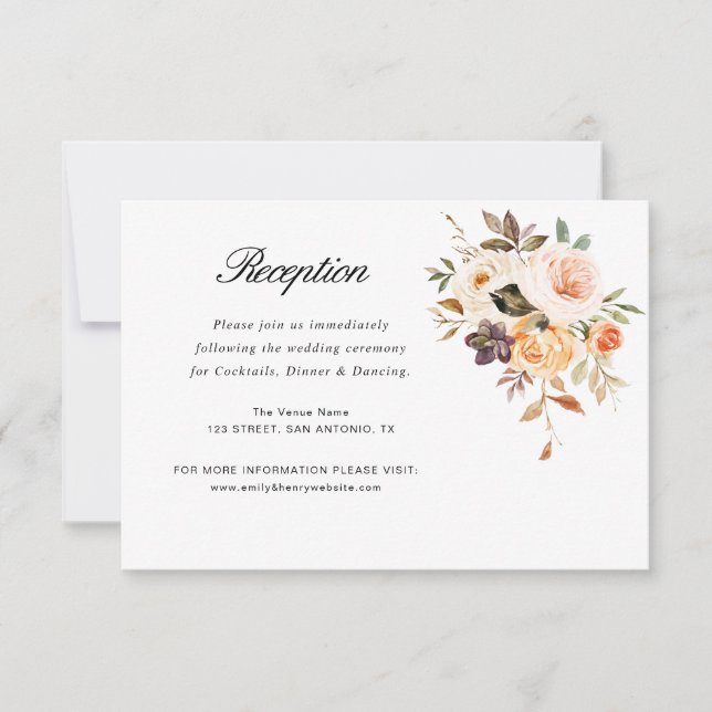 carte de réception de mariage floral d'automne (Devant)