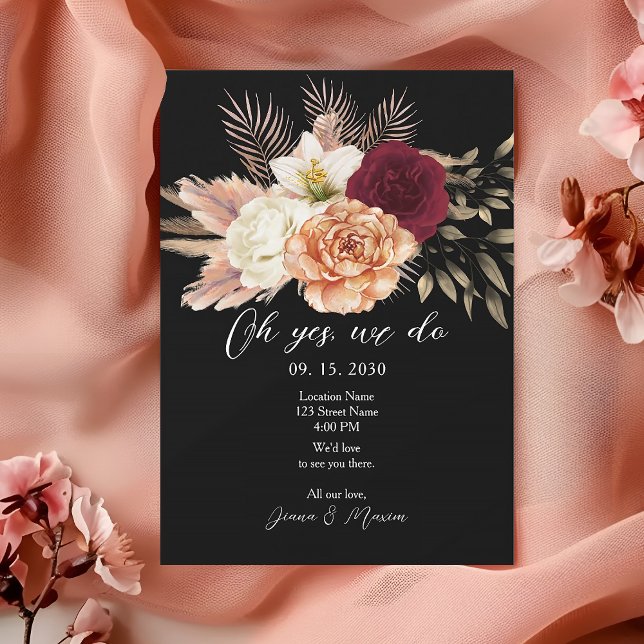 Carte de réception de mariage floral noir vintage (Créateur téléchargé)