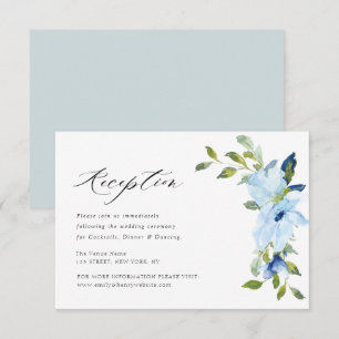 carte de réception de mariage florale bleu clair