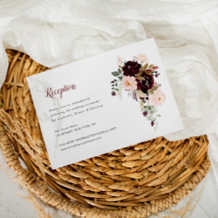 carte de réception de mariage florale bordeaux
