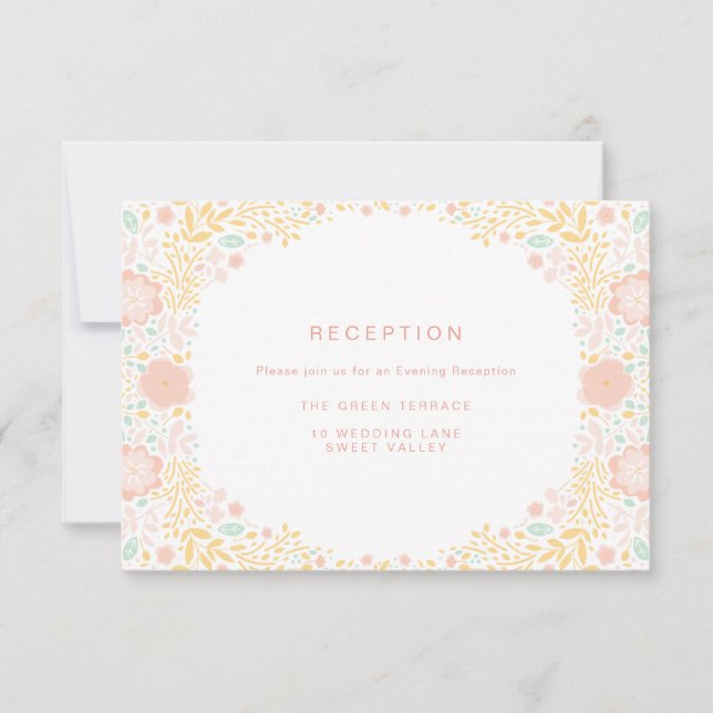 Carte de réception de mariage florale en bonbon pa (Devant)