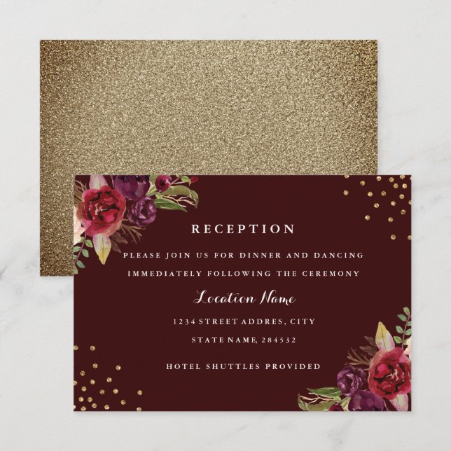 Carte de réception de mariage florale en Bourgogne (Devant / Derrière)