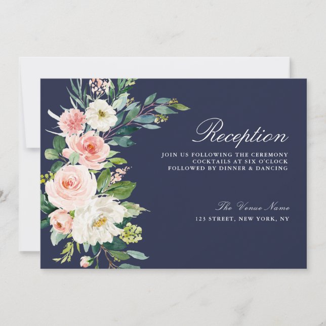 carte de réception de mariage florale rose moderne (Devant)