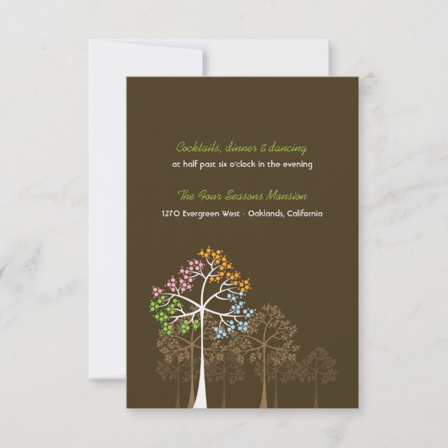 Carte de réception de mariage forêt d'arbres quatr (Devant)