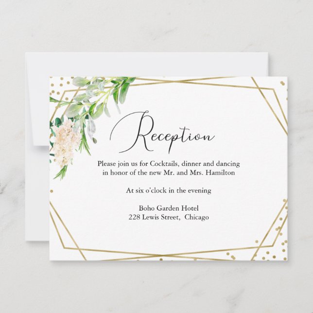 Carte de réception de mariage géométrique à verdur (Devant)