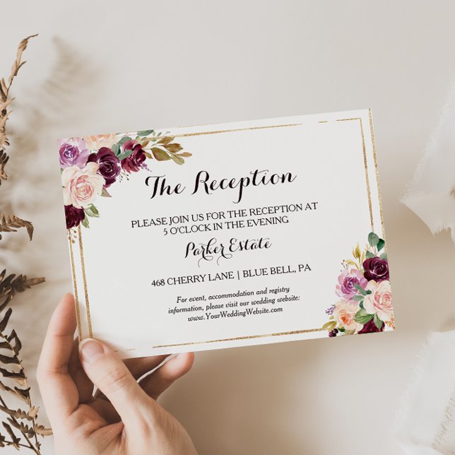 Carte de réception de mariage géométrique bordeaux (Créateur téléchargé)