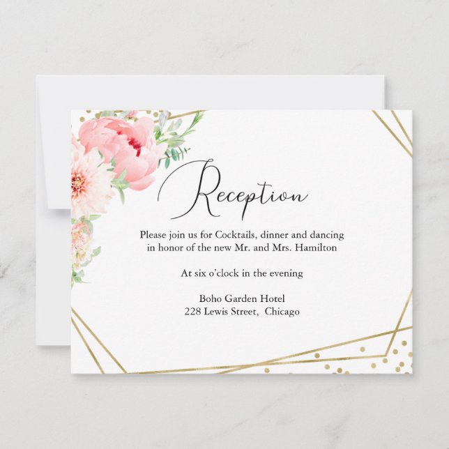 Carte de réception de mariage géométrique florale  (Devant)