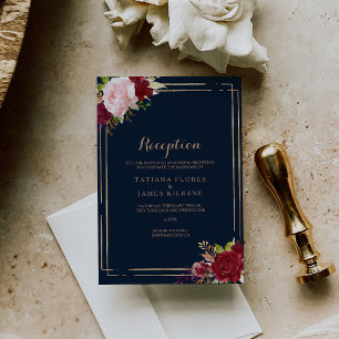 Carte de réception de mariage géométrique or et ro