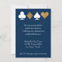 Carte de réception de mariage Gold on Navy Blue à