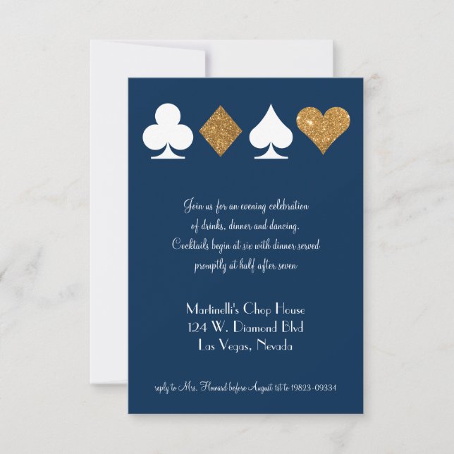 Carte de réception de mariage Gold on Navy Blue La (Devant)