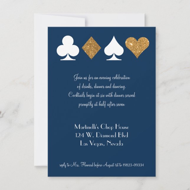 Carte de réception de mariage Gold on Navy Blue La (Devant)