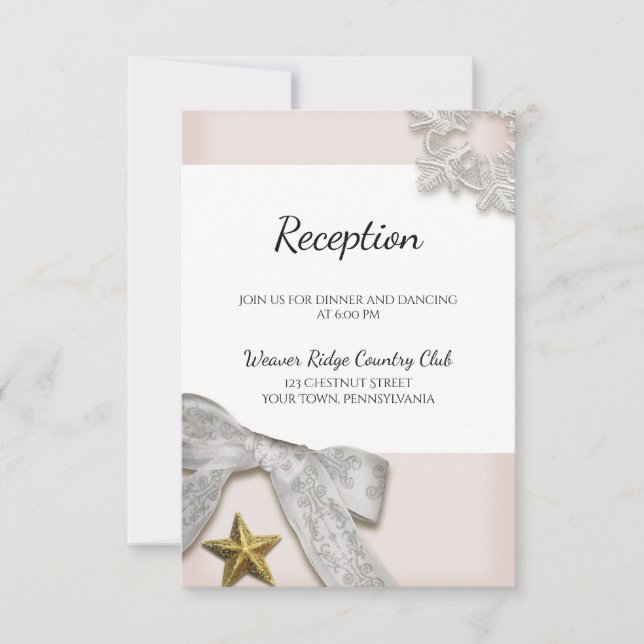 Carte de réception de mariage hivernal Flocons de  (Devant)