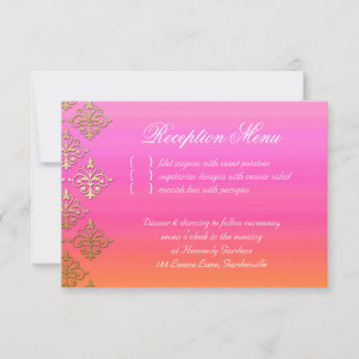Carte de réception de mariage Indien Damassé Rose 