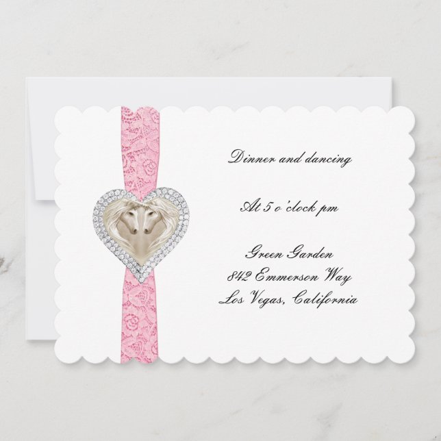 Carte de réception de mariage licorne rose en dent (Devant)