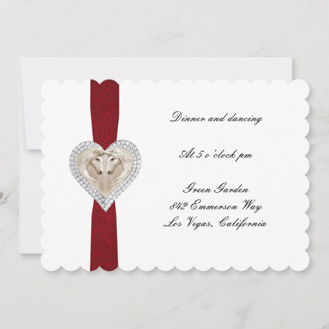 Carte de réception de mariage licorne rouge en den (Devant)