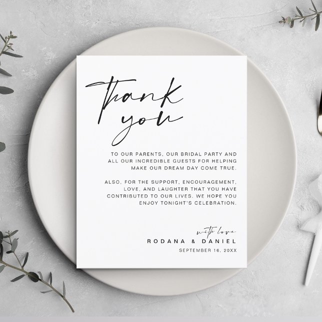 Carte de réception de mariage Merci de script mode (Modern Script Thank You Wedding Reception Card)
