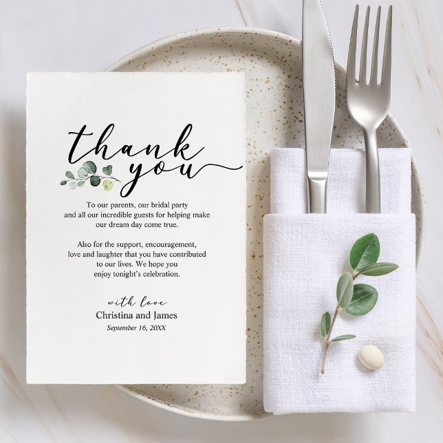 Carte de réception de mariage Merci Eucalyptus (Eucalyptus Thank You Wedding Reception Card)