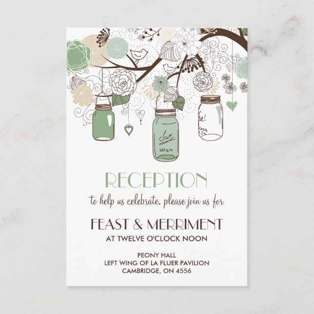 Carte de réception de mariage Mint Green Mason Jar (Devant)