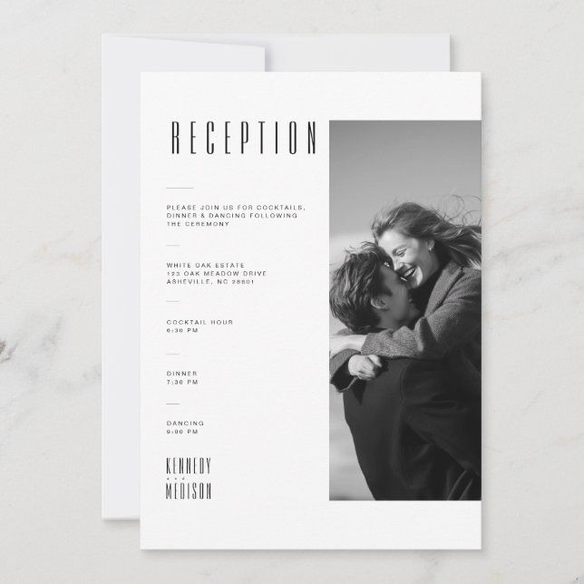Carte de réception de mariage moderne en noir et b (Devant)