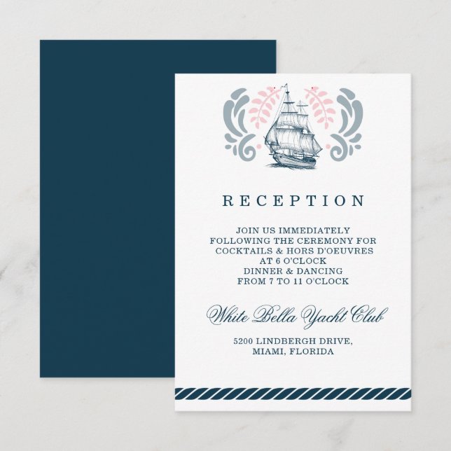Carte de réception de mariage nautique moderne (Devant / Derrière)