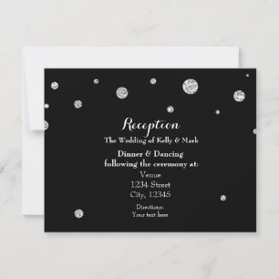 Carte de réception de mariage pailletée noir et ar