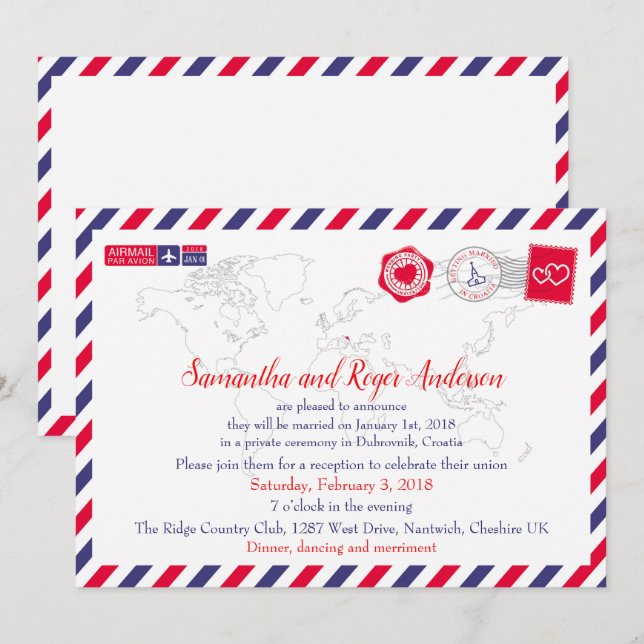 Carte de réception de mariage par avion Croatie (Devant / Derrière)