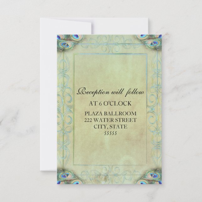 Carte de réception de mariage Peacock vintage (Devant)
