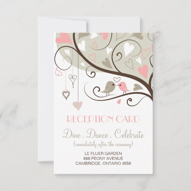 Carte de réception de mariage pour tourtereaux ros (Devant)
