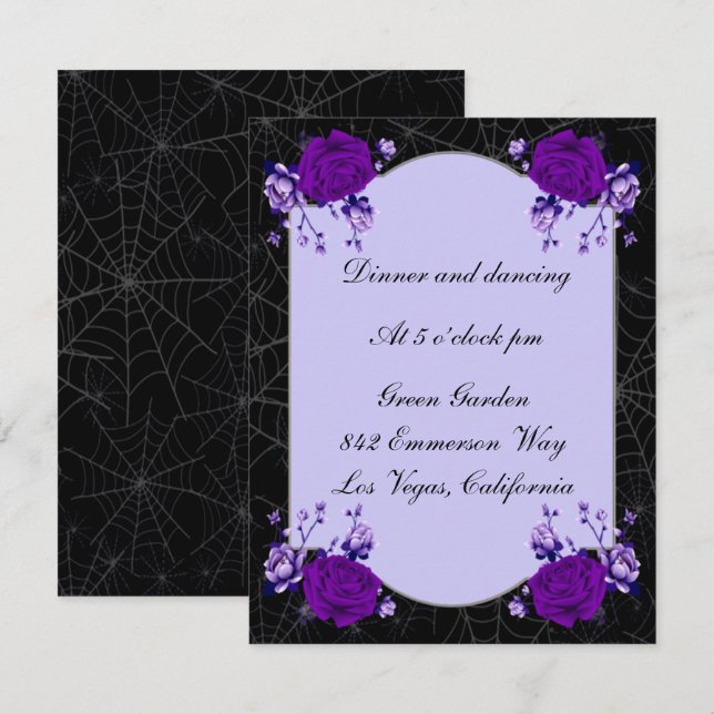 Carte de réception de mariage Purple Rose Floral S (Devant / Derrière)