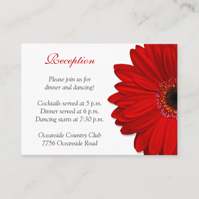 Carte de réception de mariage Red Gerber Daisy (Devant)