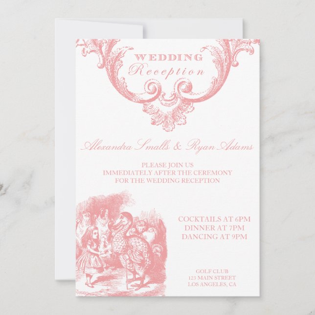 Carte de réception de mariage Rose Alice au pays d (Devant)