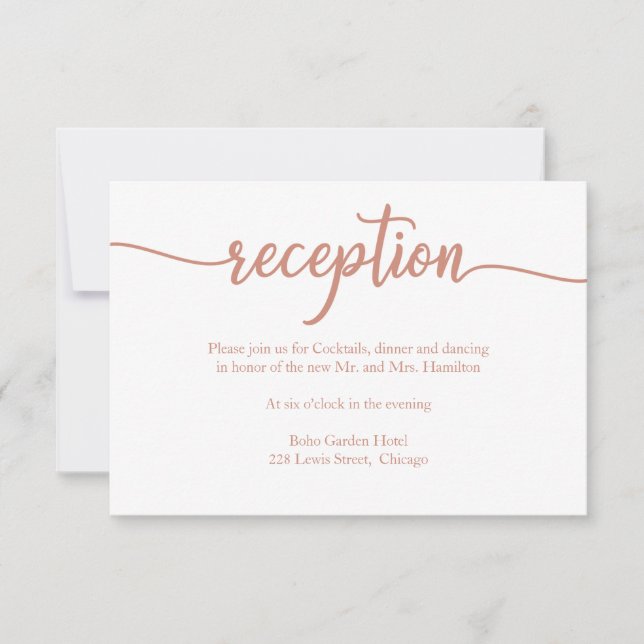 Carte de réception de mariage rose Gold Calligraph (Devant)