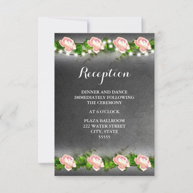 Carte de réception de mariage Rose Tableau Noir (Devant)