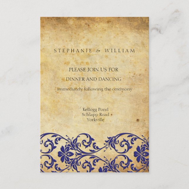 Carte de réception de mariage Royal Blue Swirl (Devant)